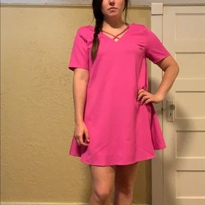 Hot pink criss cross skater dress